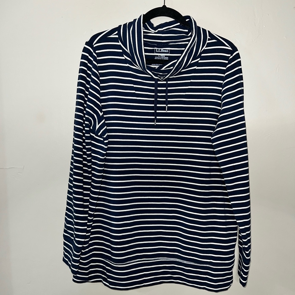 L L Bean Sweatshirt Womens Large Blue Ultra Soft Nautical White Blue Striped